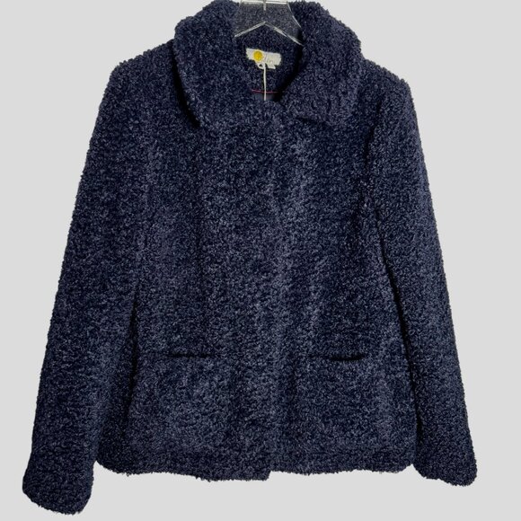Boden Kemble Teddy Boucle Jacket Navy Blue UK 18 US size 14 snap front NWT - Picture 9 of 9